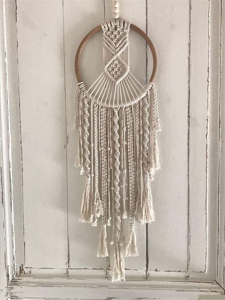 Macrame Dream Catcher - Cotton Material, Customizable Width | Vintage-modern Tapestry Inspired By Tribal Art, Ideal For Gifting