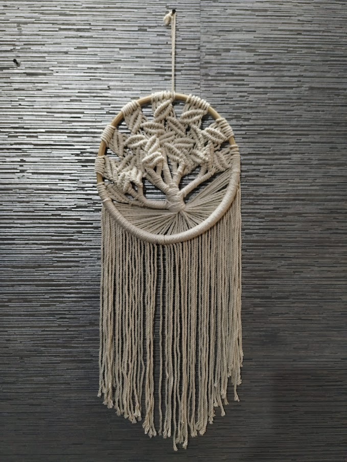 Macrame Dream Catcher - Cotton Material, Customizable Width | Vintage-modern Tapestry Inspired By Tribal Art, Ideal For Gifting