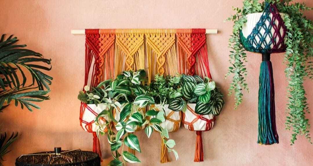 Macrame Plant Hanger - Color: Yellow