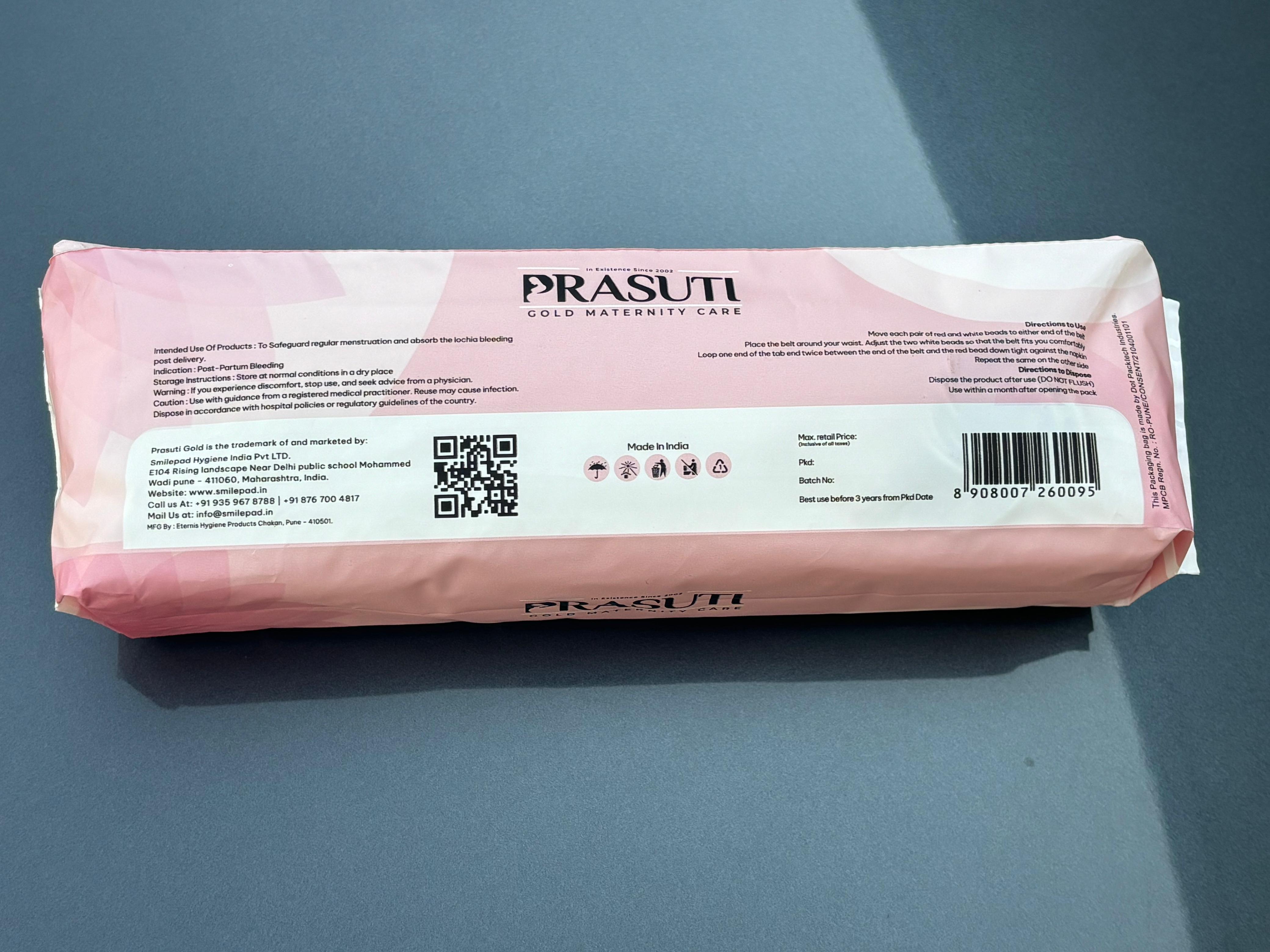 Prasuti Maternity Pad - Cottony Xl | White Color, Shelf Life Of 36 Months, Designed For Comfort And Convenience