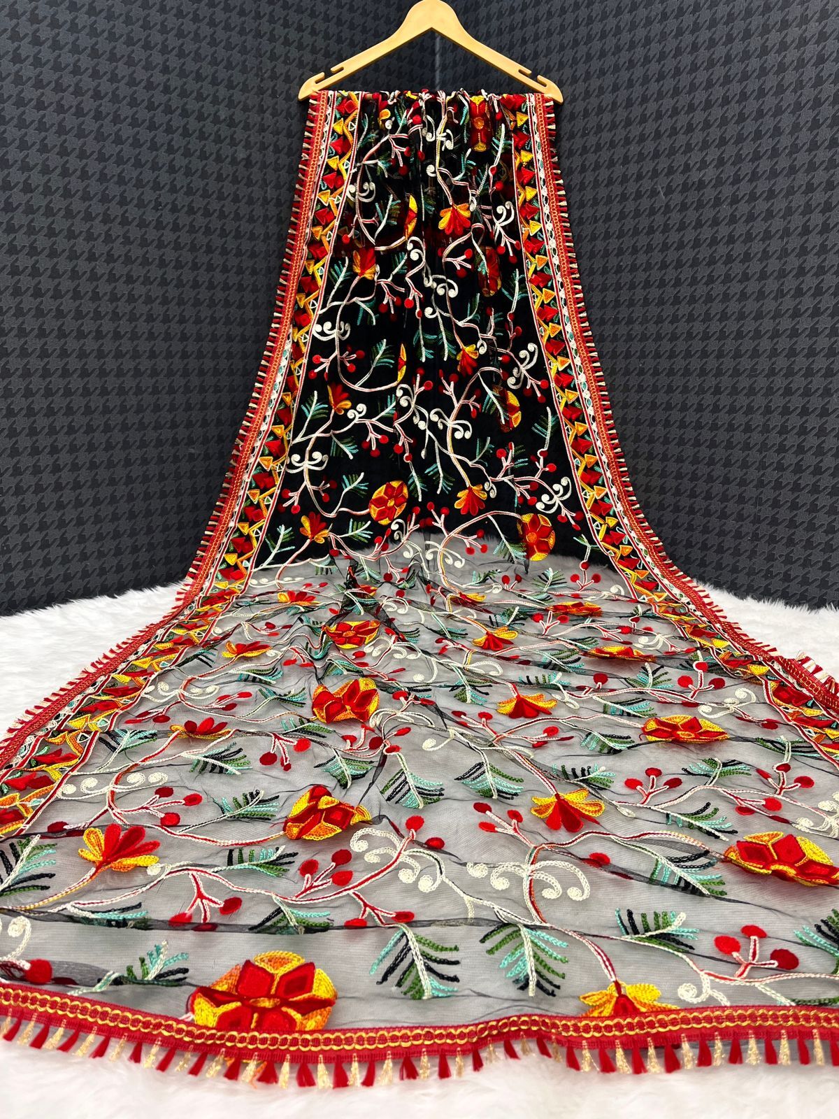 New Embroidery Black Net Dupatta