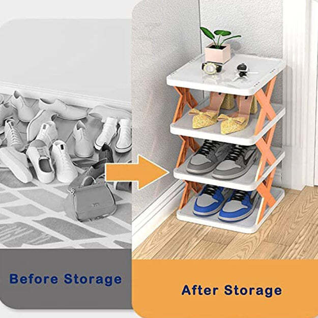 6 Layer Shoe Rack Design Lightweight Adjustable Plastic Foldable Shoe Cabinet Storage Portable Folding Space Saving Shoe Organizer Home And Office