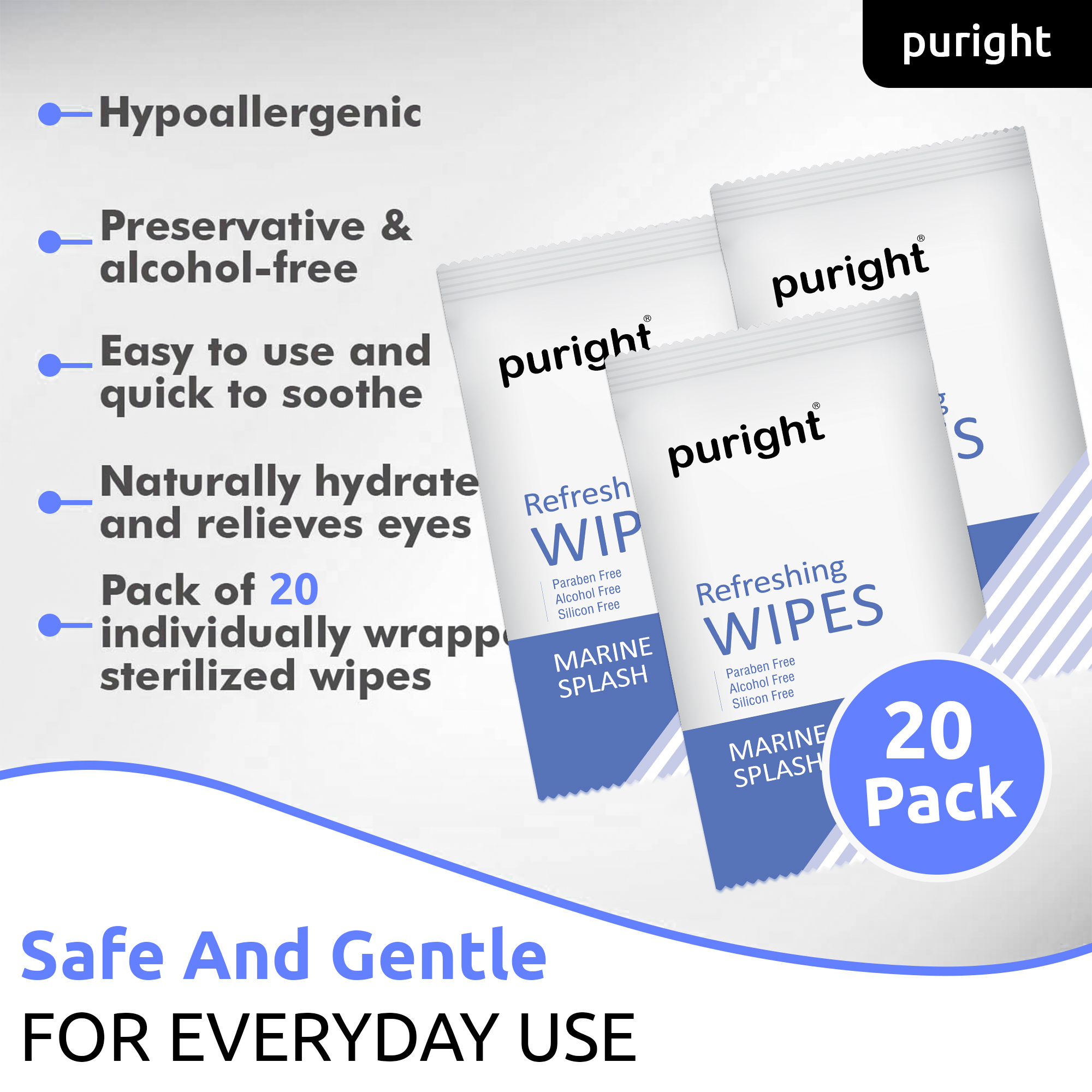 Refreshing Wet Wipes - Soft Alcohol-free, 15 X 20 Cm, Blue | Deep Cleansing, Ideal For Hands & Face, Suitable For All Skin Types