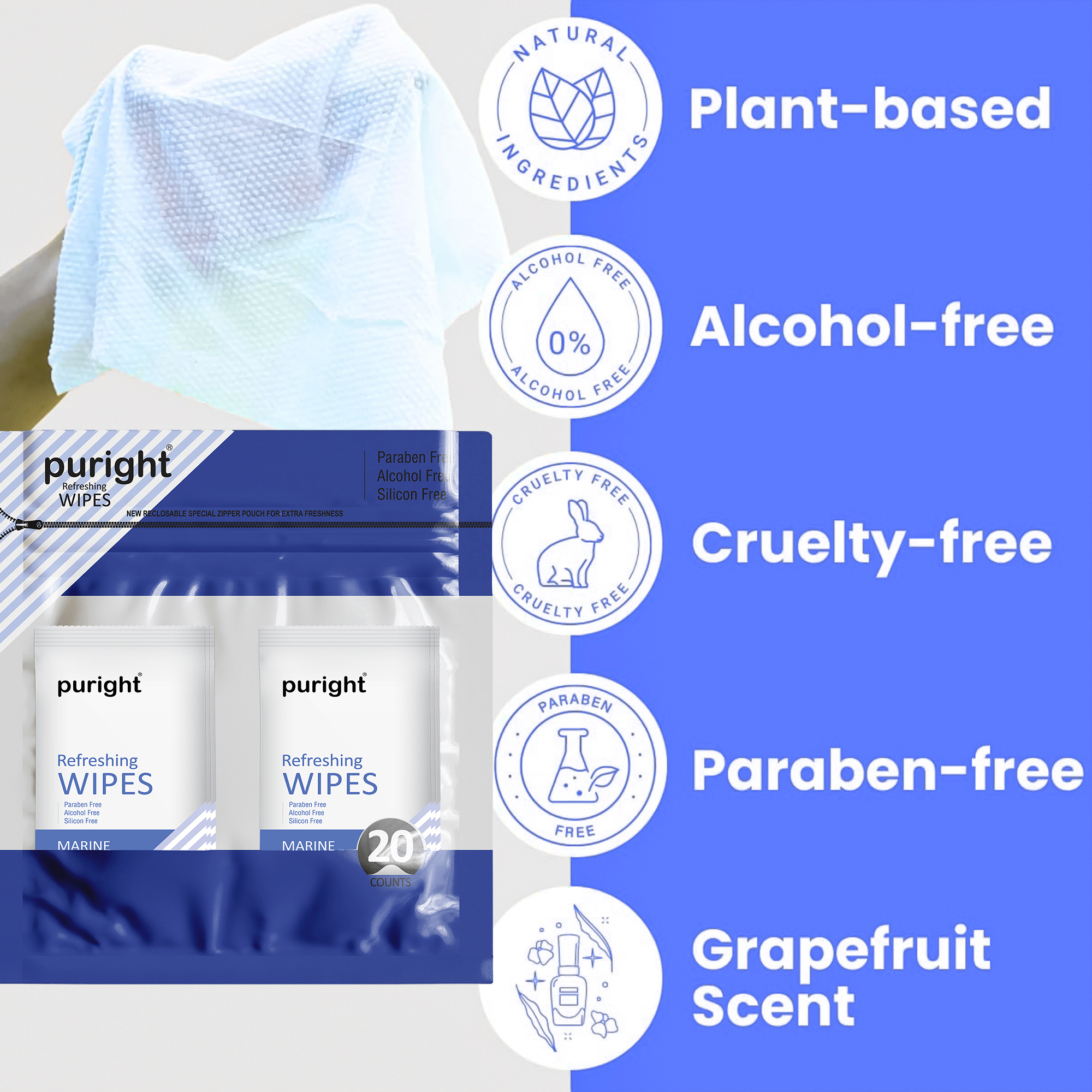Refreshing Wet Wipes - Soft Alcohol-free, 15 X 20 Cm, Blue | Deep Cleansing, Ideal For Hands & Face, Suitable For All Skin Types