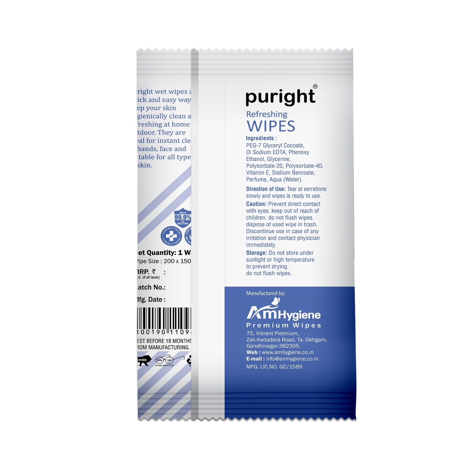 Refreshing Wet Wipes - Soft Alcohol-free, 15 X 20 Cm, Blue | Deep Cleansing, Ideal For Hands & Face, Suitable For All Skin Types