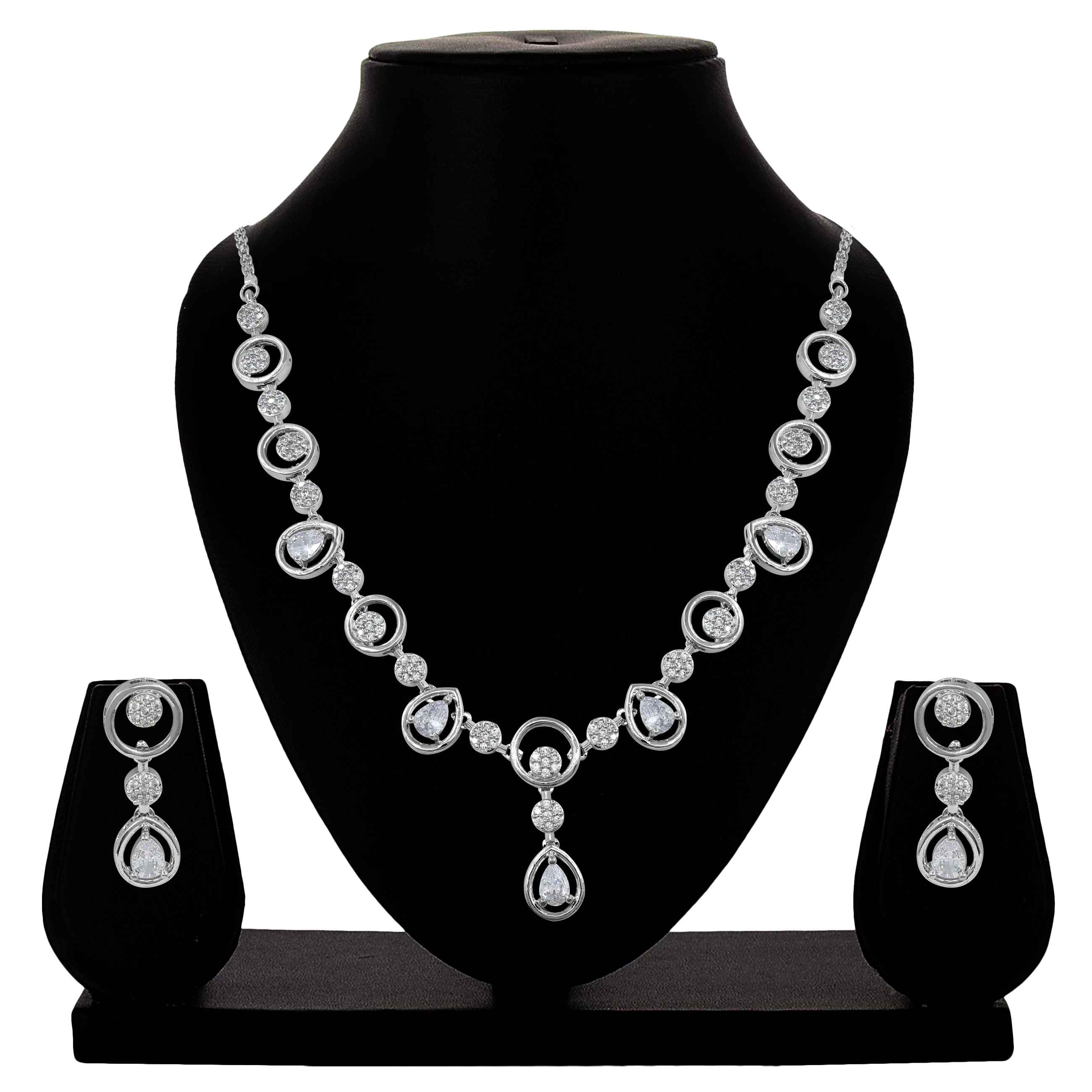 Graceful Oval Ad Necklace Set - Color: Silver