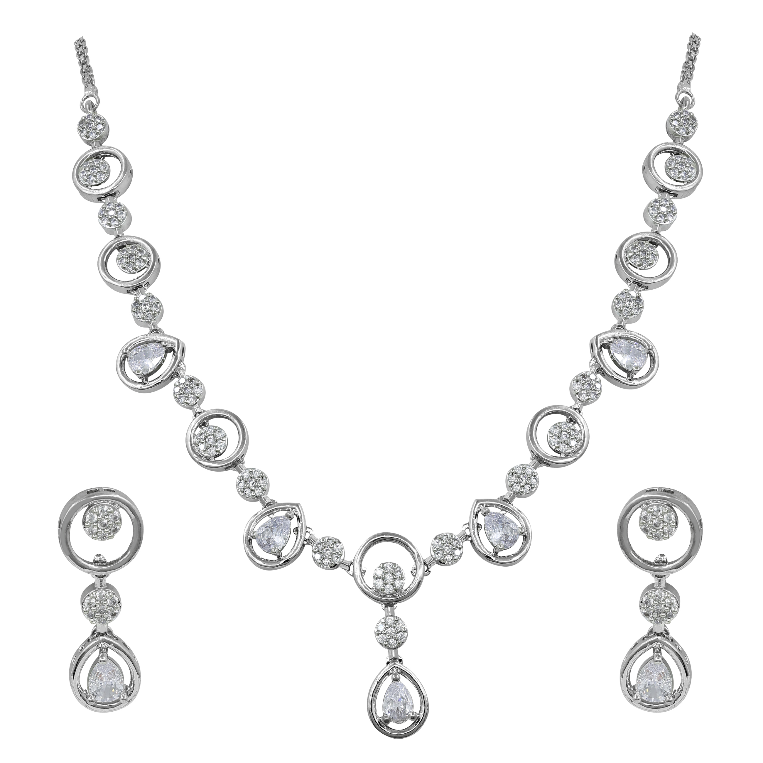 Graceful Oval Ad Necklace Set - Color: Silver
