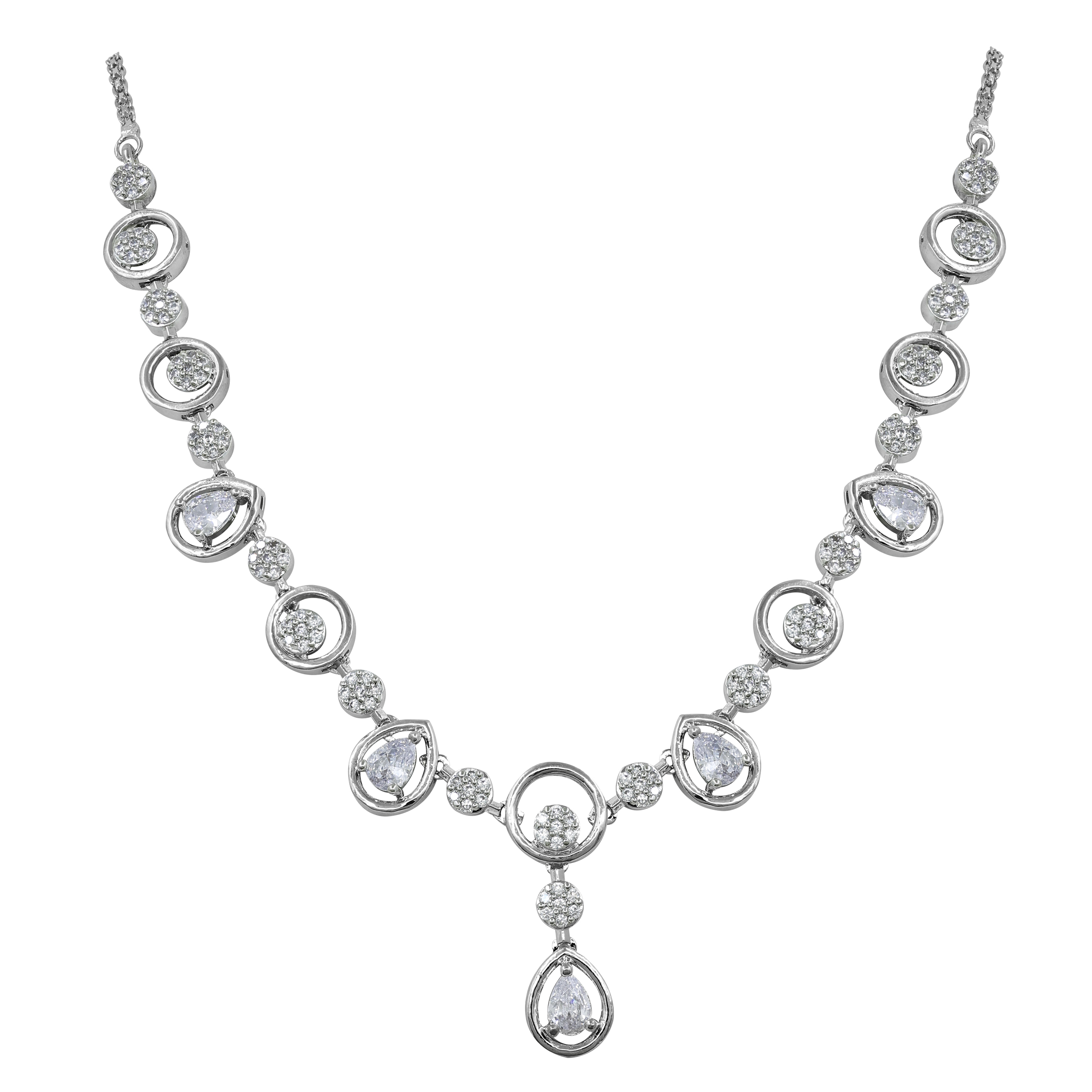 Graceful Oval Ad Necklace Set - Color: Silver
