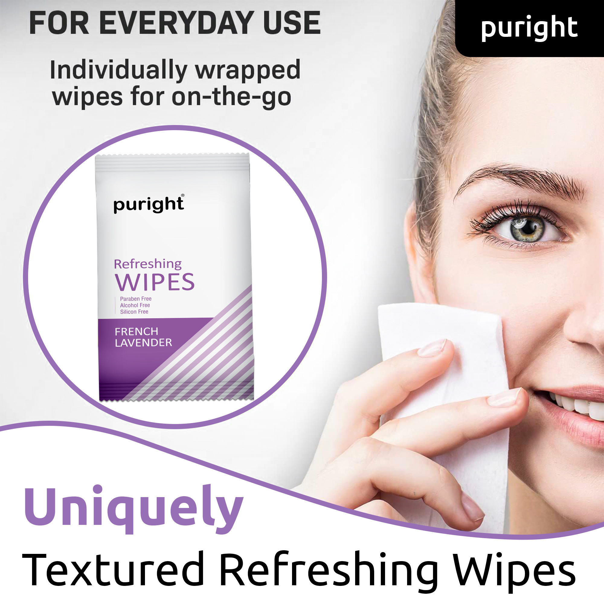 Lavender Wet Wipes - Non Woven Fabric 15 X 20 Cm White | Natural Biodegradable Antibacterial For Refreshing And Deep Cleansing
