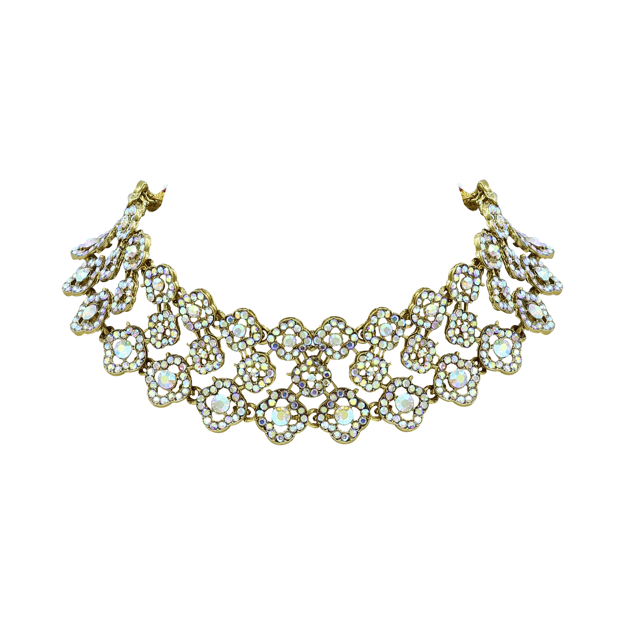 Floral Luster - Alloy Silver Plated Choker Set 21cm X 3.5cm | Austrian Stone Accents Rainbow Color Includes Maangtikka And Earrings For Weddings Parties And Engagements