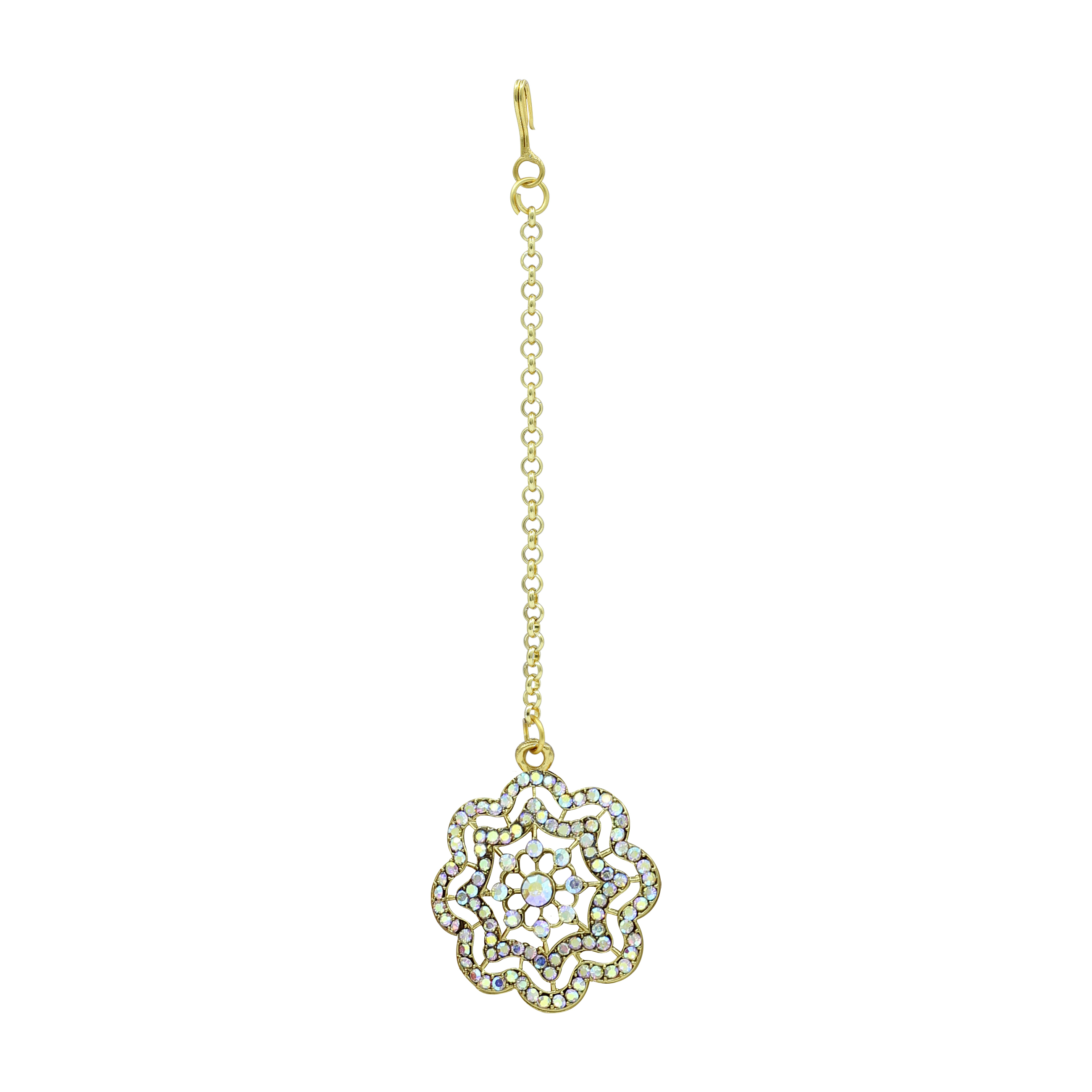 Floral Luster - Alloy Silver Plated Choker Set 21cm X 3.5cm | Austrian Stone Accents Rainbow Color Includes Maangtikka And Earrings For Weddings Parties And Engagements