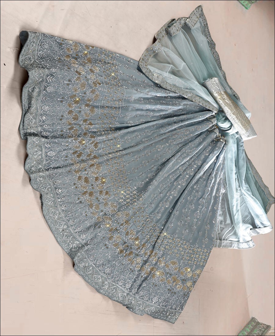 Grey Colored Sequence Embroidery Work Georgette Lehenga Choli