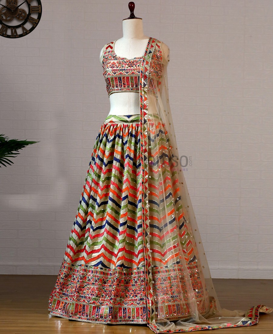 Multi Coloured Sequence And Mirror Work Designer Lehenga Choli