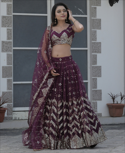 Purple Color Soft Net sequence work Lehenga choli