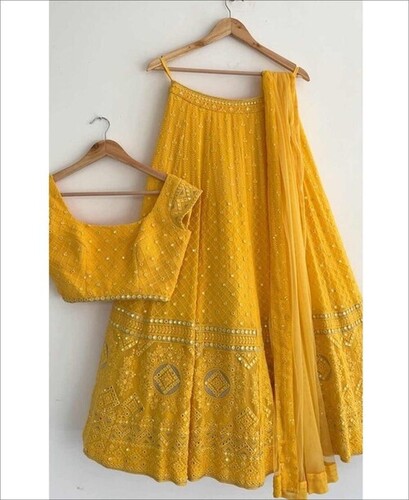 Party Wear Designer Georgette Sequence Work Lehenga Choli - Color: Yellow