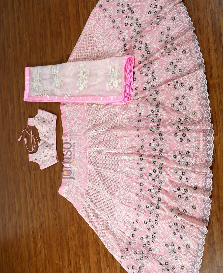 Baby Pink Coloured Sequence Emroidery Work Lehenga Choli