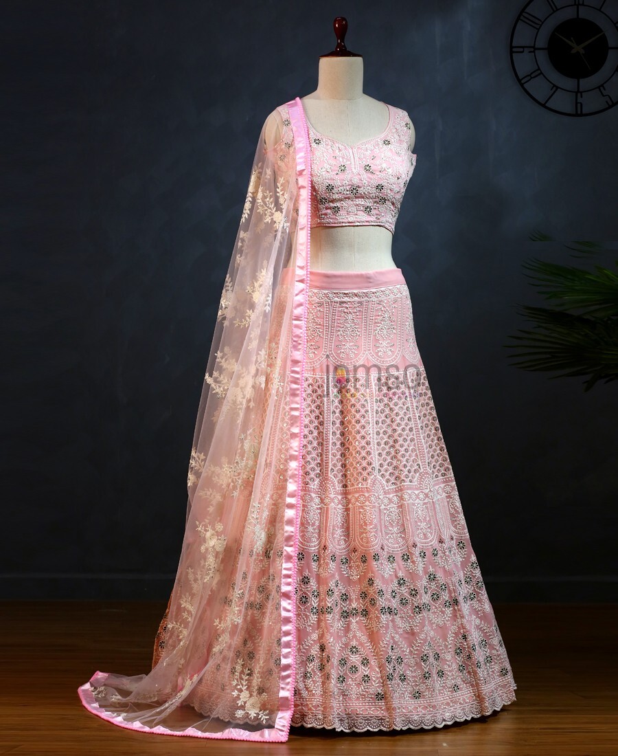 Baby Pink Coloured Sequence Emroidery Work Lehenga Choli