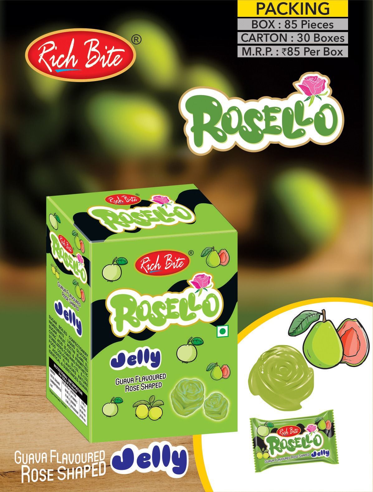 Rosello Strawberry Flavoured Rose Shaped Jelly - Solid Form Eggless Infused With Real Strawberry Ingredients | Unique Rose Shape 12 Months Shelf Life