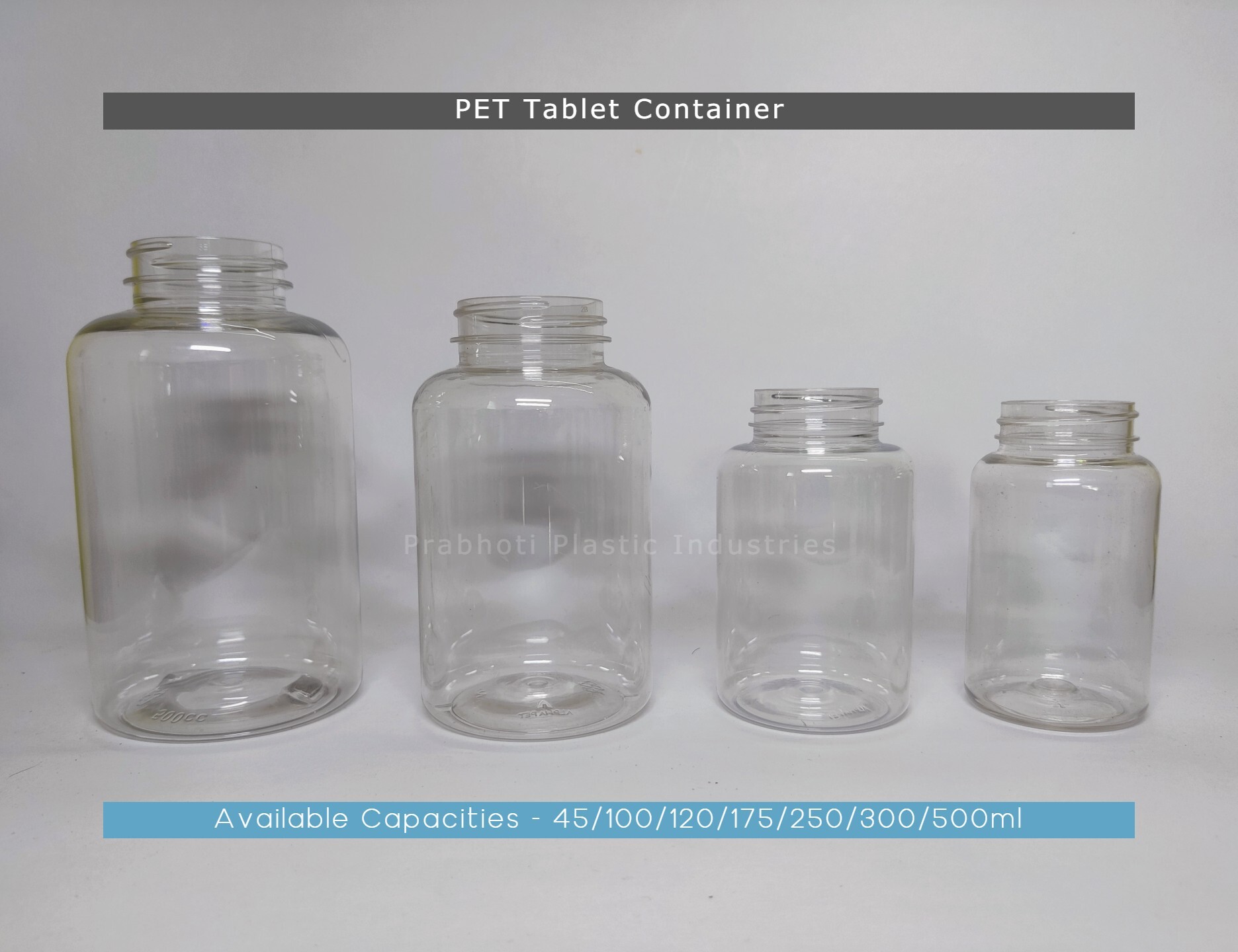 Pet Tablet Capsule Container - 45cc To 500cc Size Range, Transparent, Black, White And Amber Color Options, Rigid Plastic, Screw, Crc And Fliptop Caps For Capsules, Tablets, Pills, And Chocolate Storage