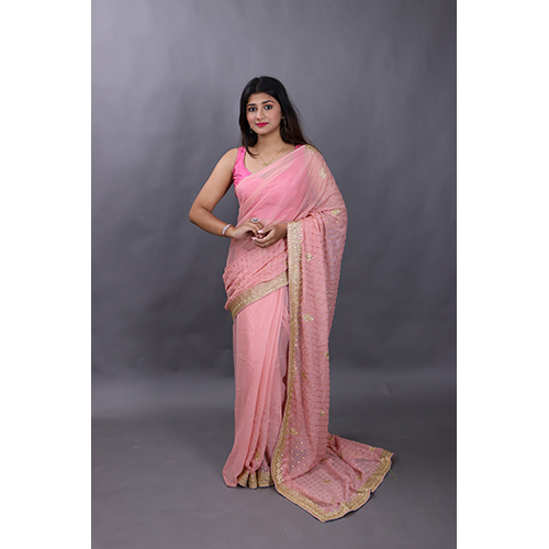 Blue Light Pink Designer Saree