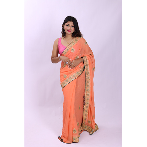 Casual Peach Orange Designer Saree