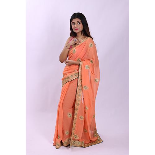 Casual Peach Orange Designer Saree