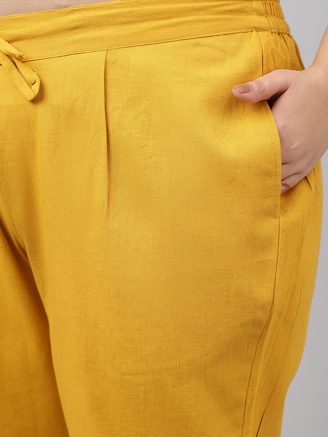 Women Cotton Rayon Pants - Size 3xl-5xl Comfortable Yellow Color Plus Size Quick Dry Washable Waterproof Straight Fit Single Pocket
