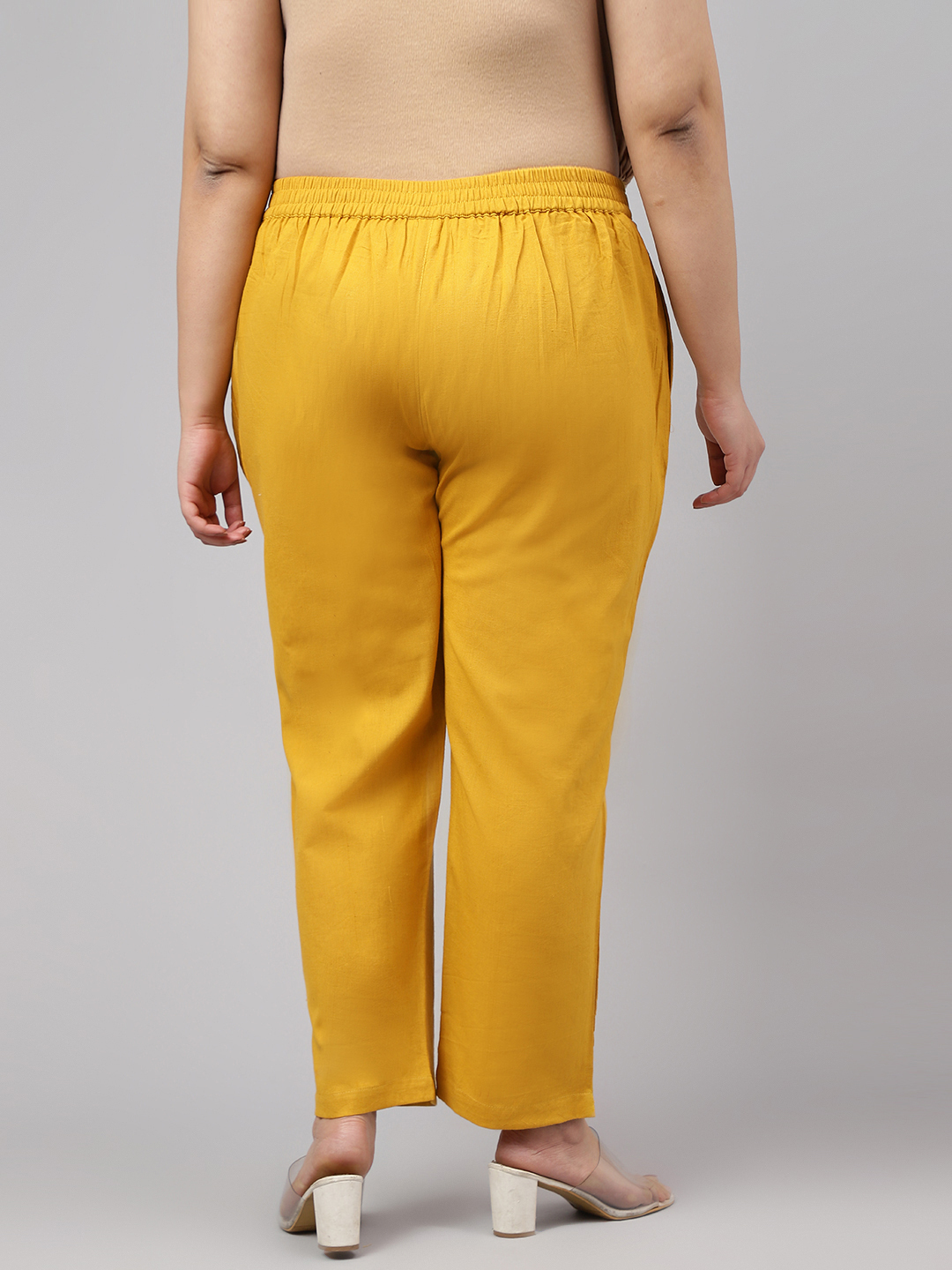 Women Cotton Rayon Pants - Size 3xl-5xl Comfortable Yellow Color Plus Size Quick Dry Washable Waterproof Straight Fit Single Pocket