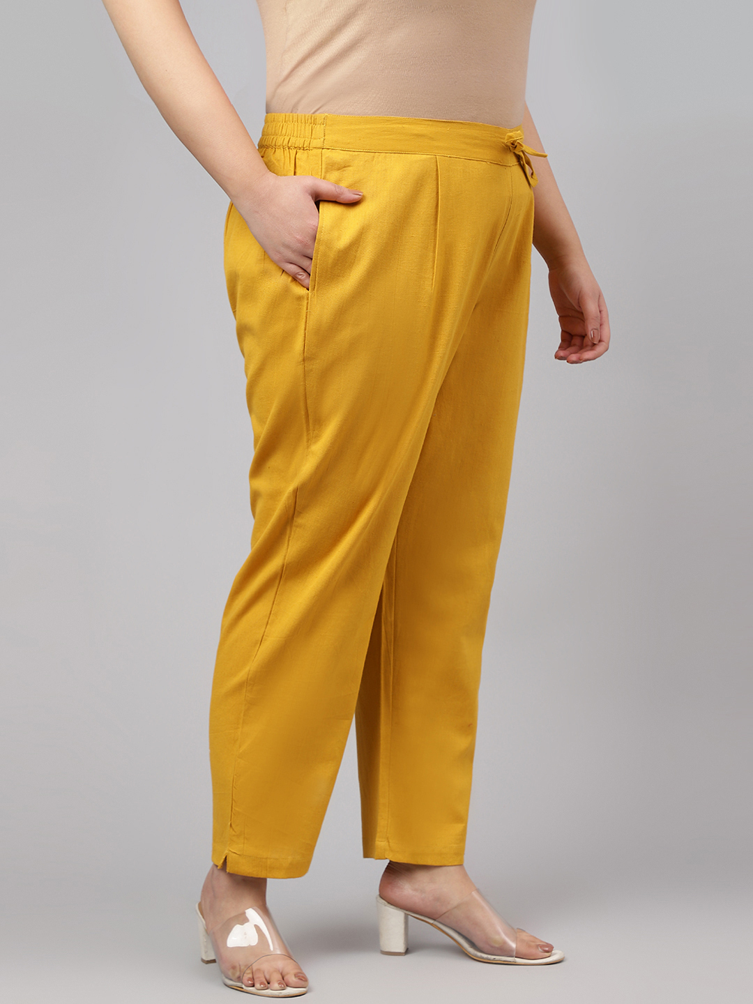 Women Cotton Rayon Pants - Size 3xl-5xl Comfortable Yellow Color Plus Size Quick Dry Washable Waterproof Straight Fit Single Pocket