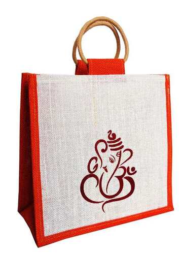 Printed Shopping Jute Bag - Jute Material, 12"/14"/4" Dimensions, Color As Per Requirement | Versatile Usage: Shopping, Lunch, Gift, Customized Design
