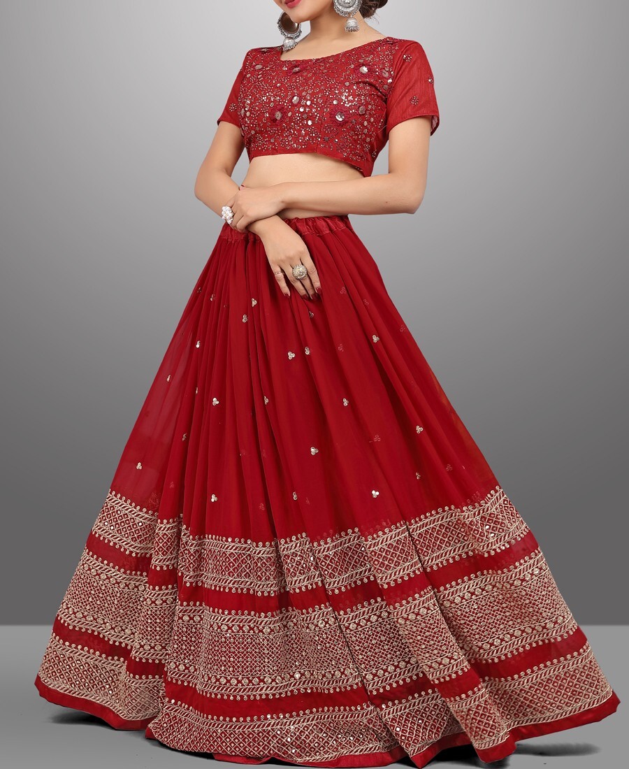 Ineffable Maroon Georgette Sequence Lehenga