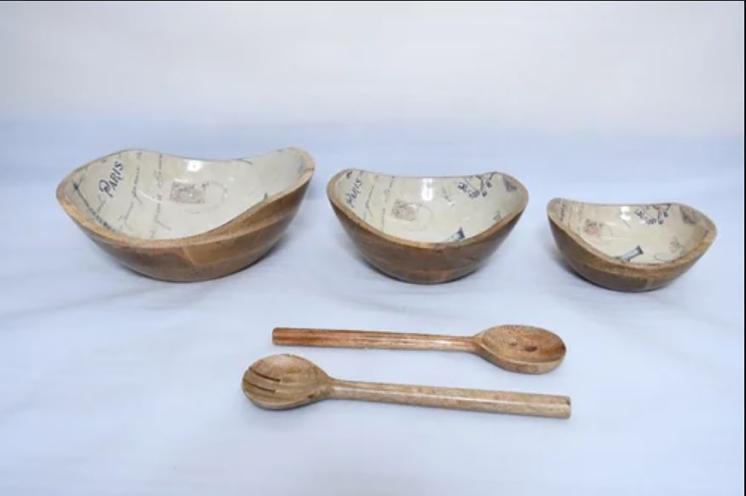 Wooden Serving Bowl (Blue Print)