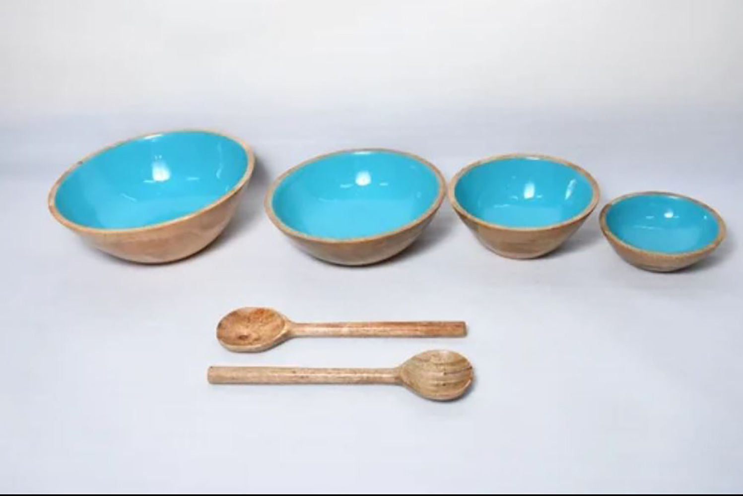 Wooden Serving Bowl (Blue Print)