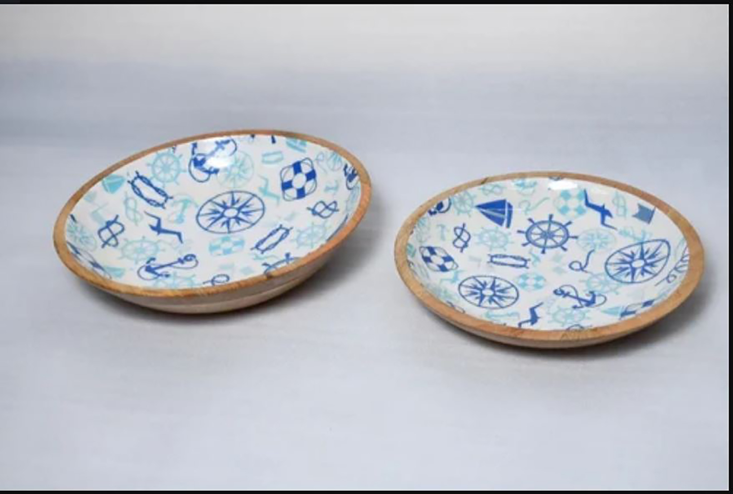 Wooden Serving Bowl (Blue Print)