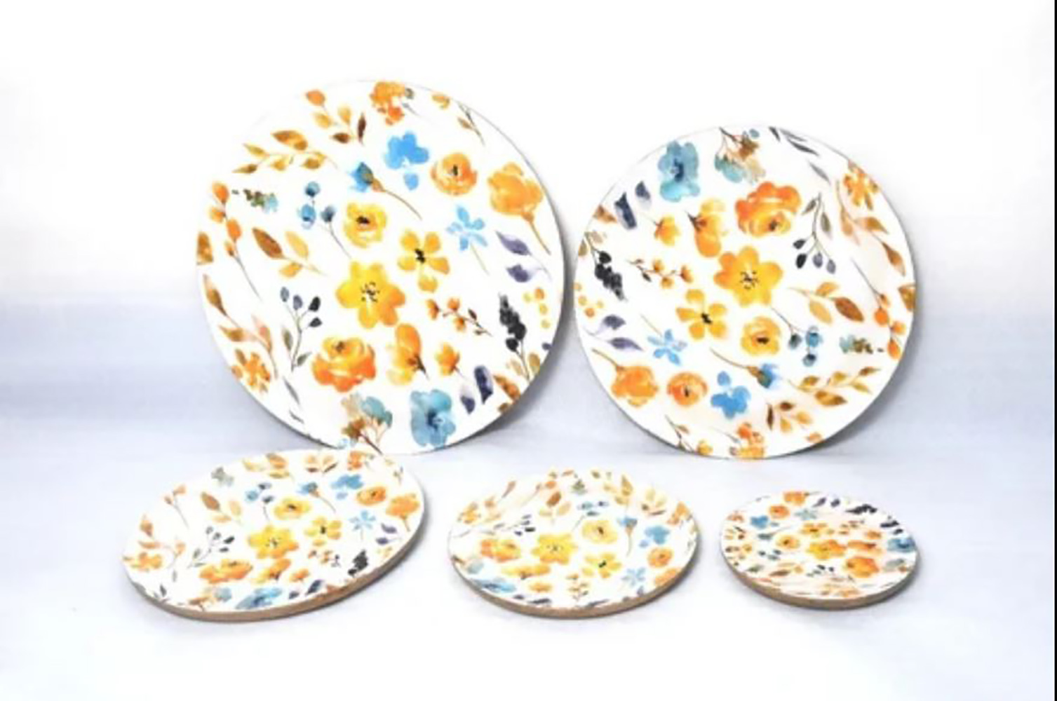 Wooden Serving Plate Flower Print