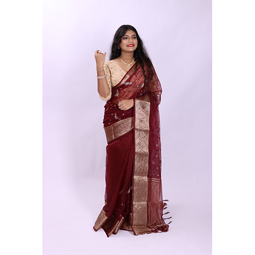 Net Maroon Fancy Saree