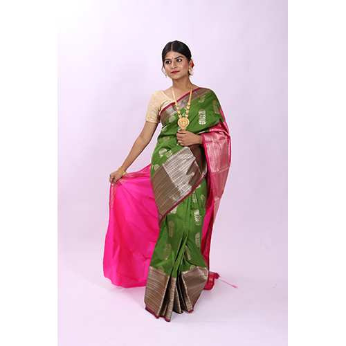 Multicolor Light Green Kanjivaram Silk Saree