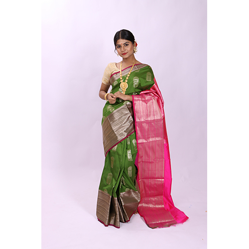 Multicolor Light Green Kanjivaram Silk Saree