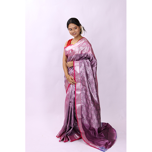 Casual Shiny Purple Kanjivaram Silk Saree