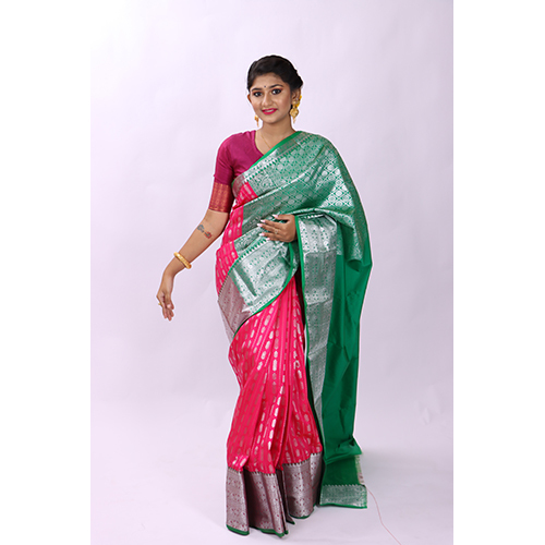 Silk Pink Green Double Shade Kanjivaram Saree