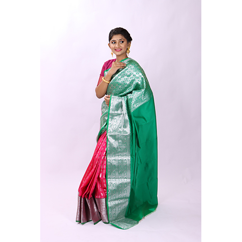 Silk Pink Green Double Shade Kanjivaram Saree