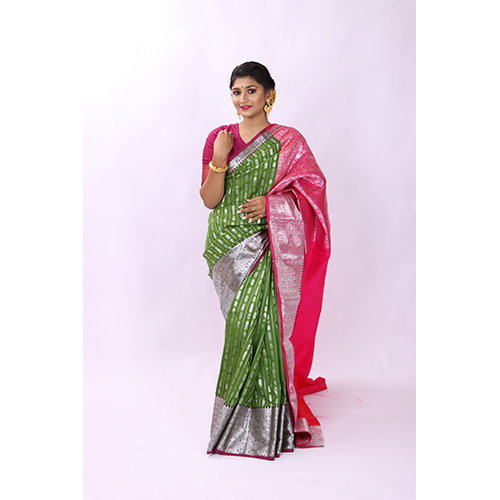 Silk Green Pink Double Shade Kanjivaram Saree