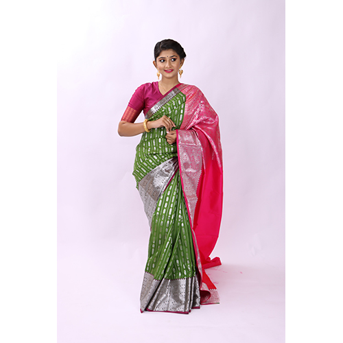 Silk Green Pink Double Shade Kanjivaram Saree