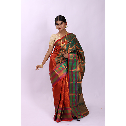 Multicolor Red Dual Tone Kanjivaram Silk Saree