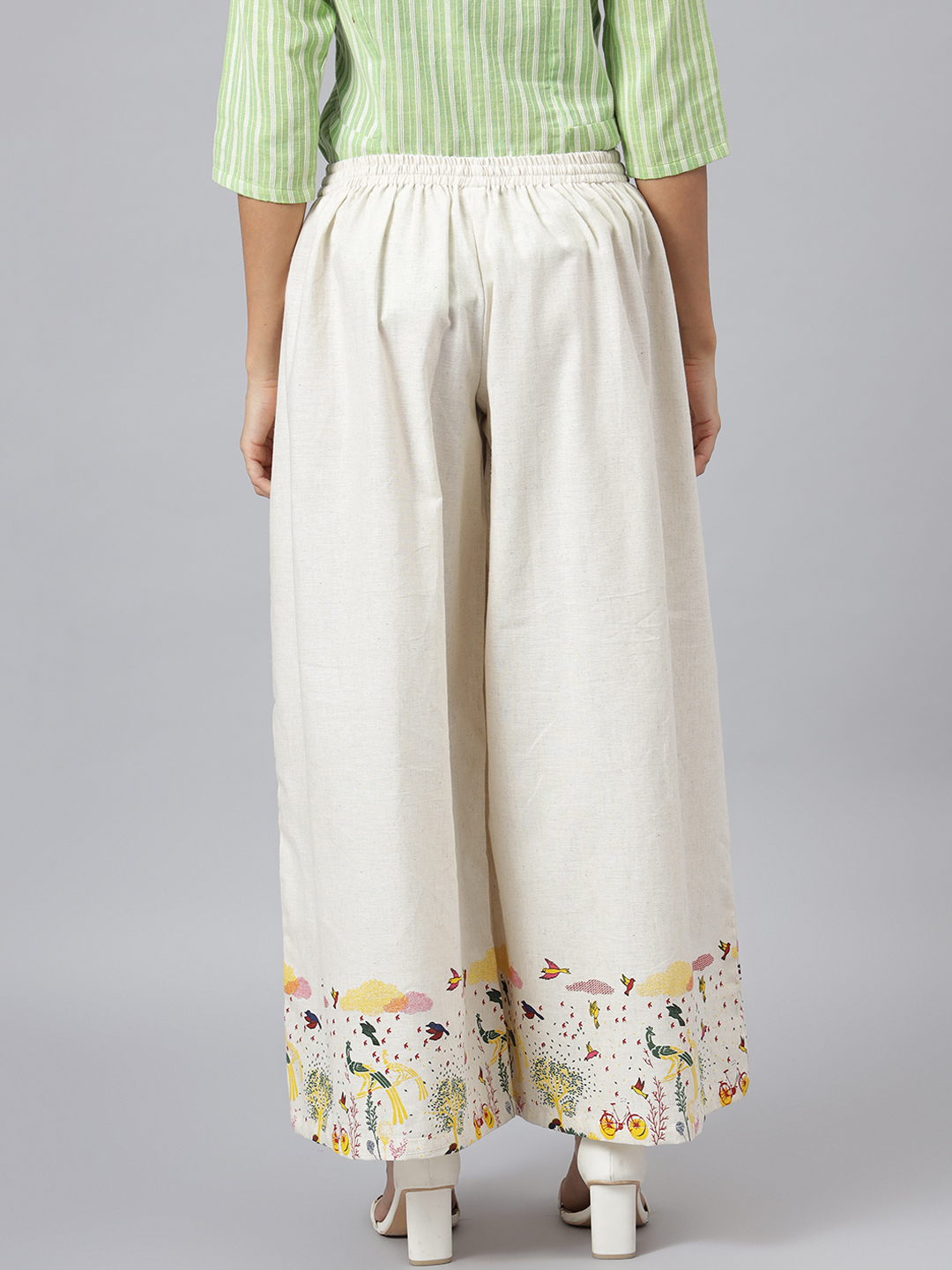 Ladies Palazzo Pants - Rayon Material, Size S To Xxl, Color Ivory White | Quick Dry, Waterproof, Printed, Regular Fit, Single Pocket, Suitable For All Seasons