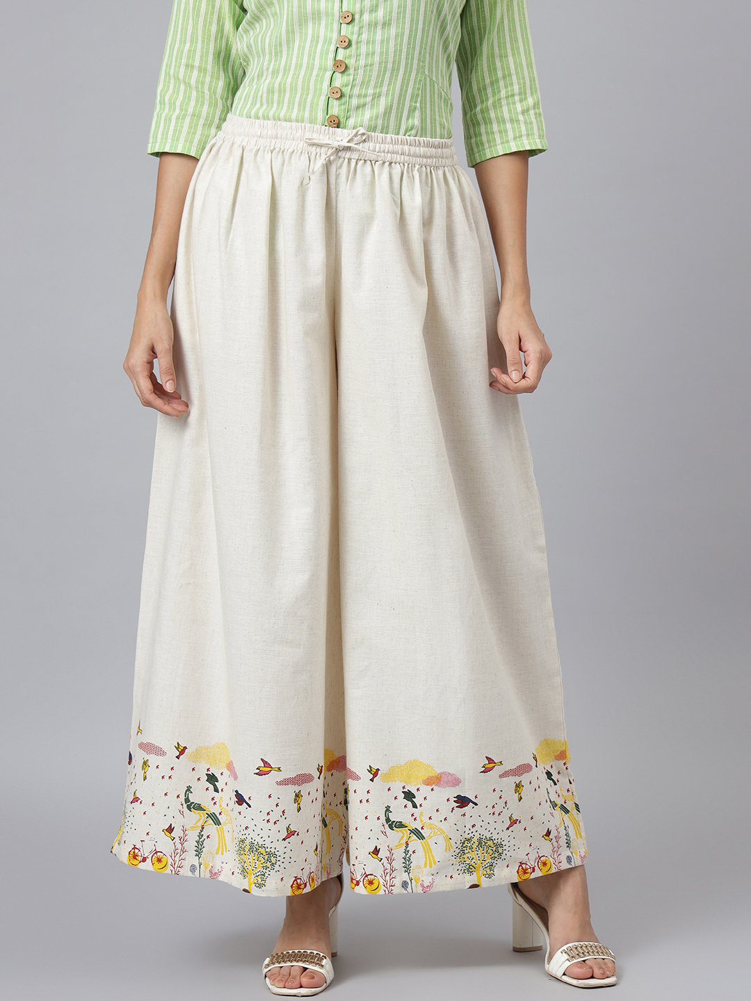 Ladies Palazzo Pants - Rayon Material, Size S To Xxl, Color Ivory White | Quick Dry, Waterproof, Printed, Regular Fit, Single Pocket, Suitable For All Seasons