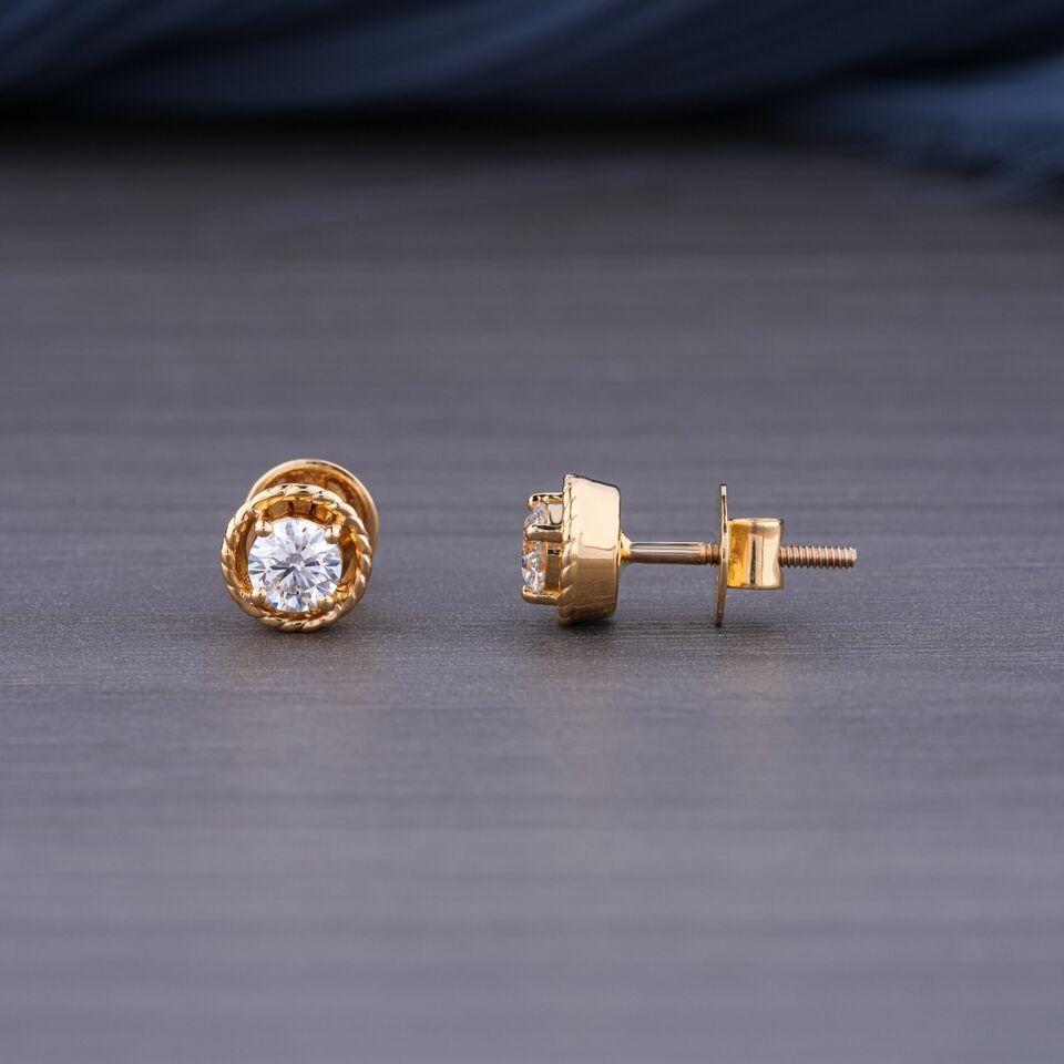 0.620ct Genuine Lab Grown Diamond Stud Earrings In 18k Yellow Gold Def / Vvs-vs