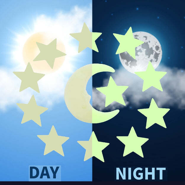 Glow In The Dark Stars And Moon - 6 Piece Fluorescent Wall Stickers | Perfect For Kids Nursery, Educational Constellation Decor, & Dreamlike Sleep Aid
