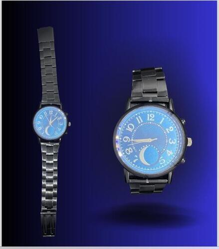 Wrist Watch - Polished Round Quartz Design, Black Steel Belt with Silver-Gold Tone for Men