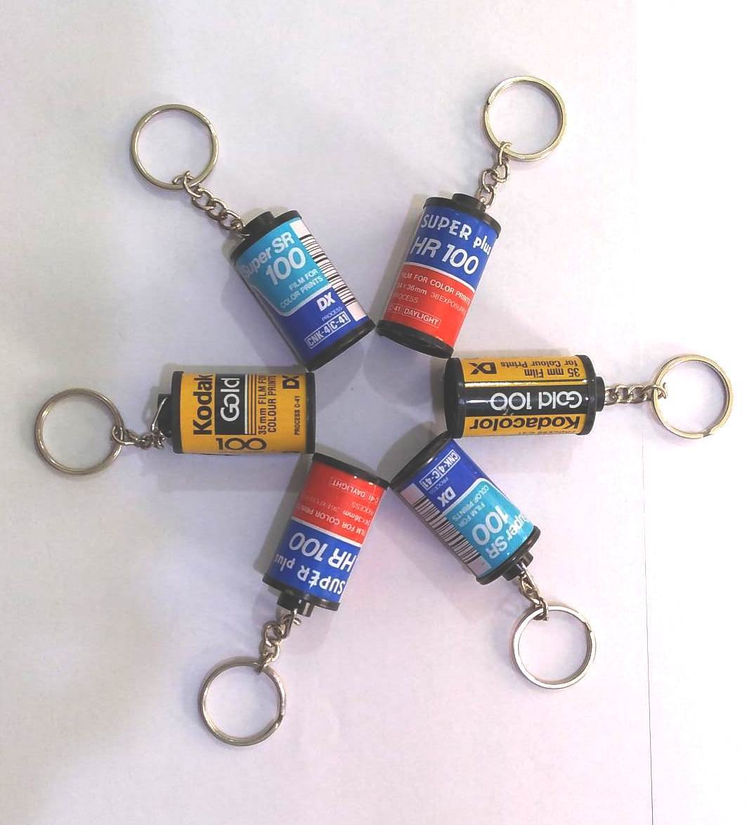 Metal Keychain - Brass Construction, Multi Colour Antique Plating | Vintage Camera Roll Design